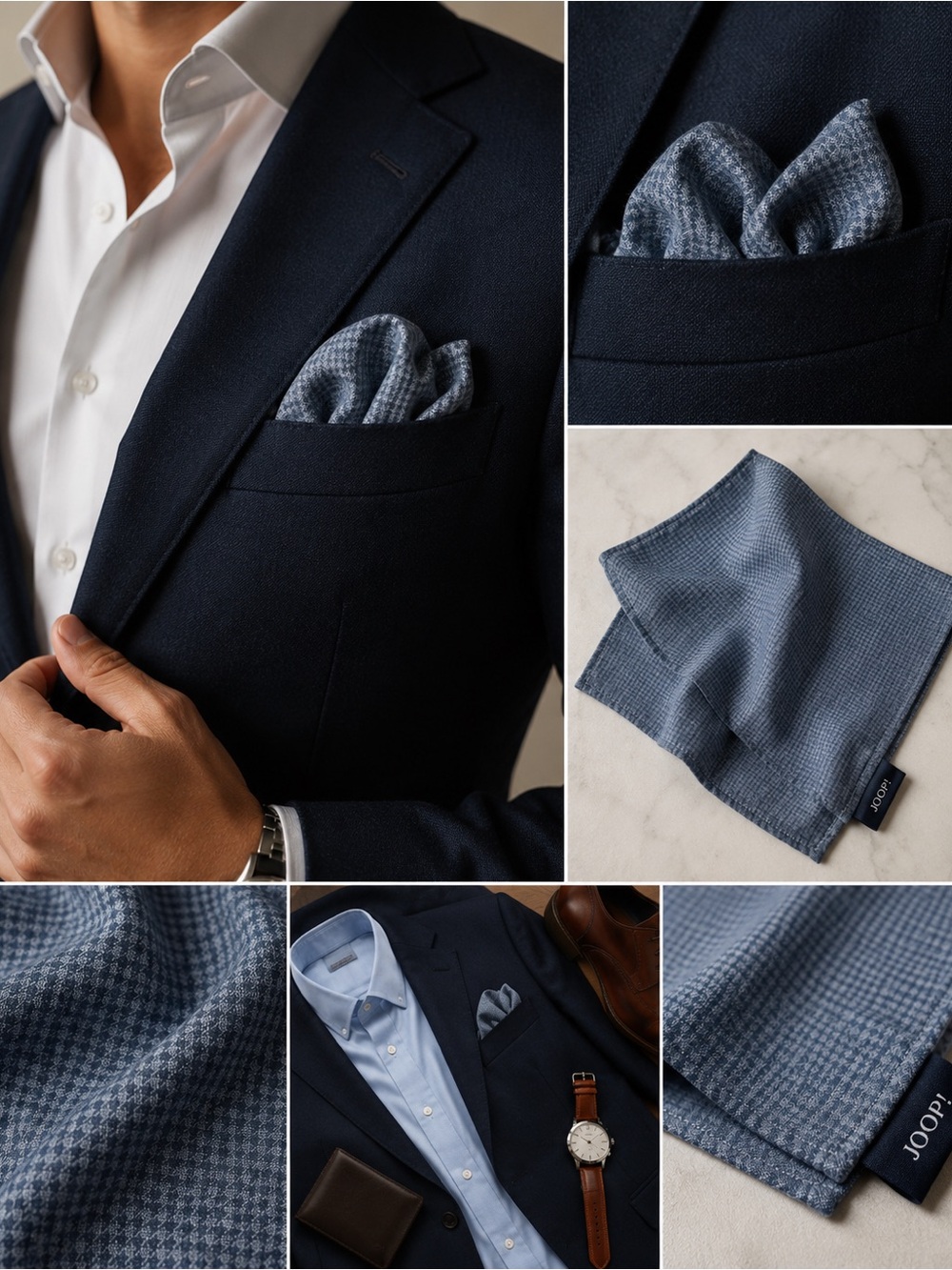 JOOP! Italy Blue Gray Wool Lyocell Pocket Square 13x13 Handkerchief